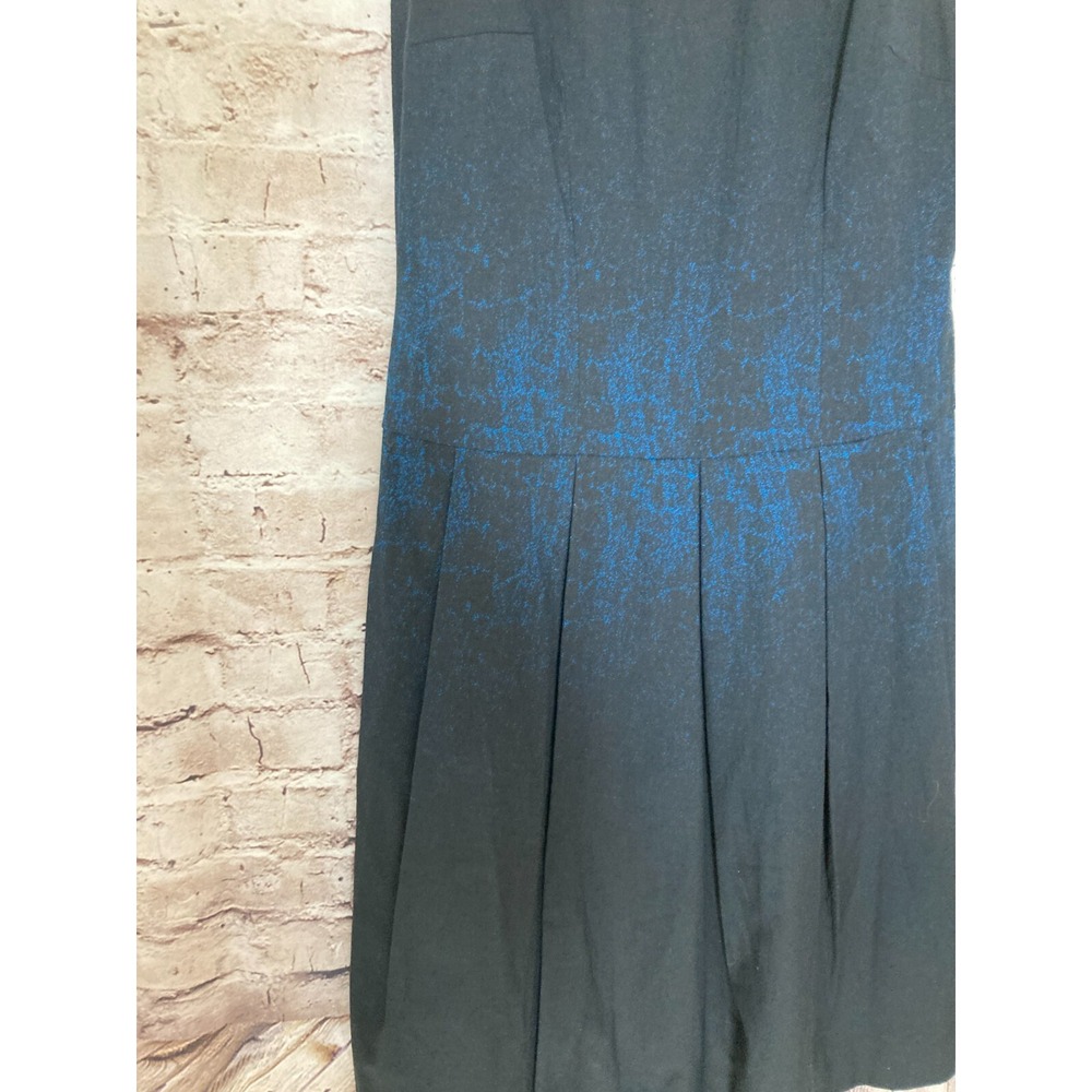 Elie Tahari Lamb Suede Dress Womens 8 Midi A Line Black Blue Ombre Puff - Picture 9 of 16